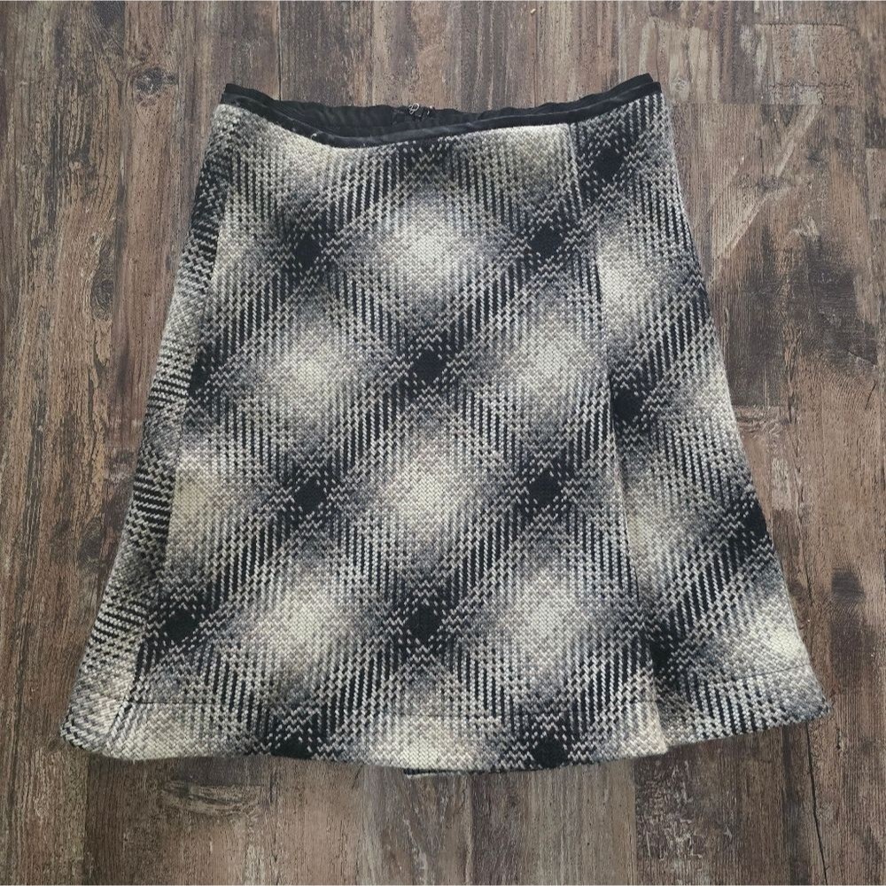 Sportmax Women's Skirt 10 Black Gray White Plaid Wool Cotton Weave Made in Italy